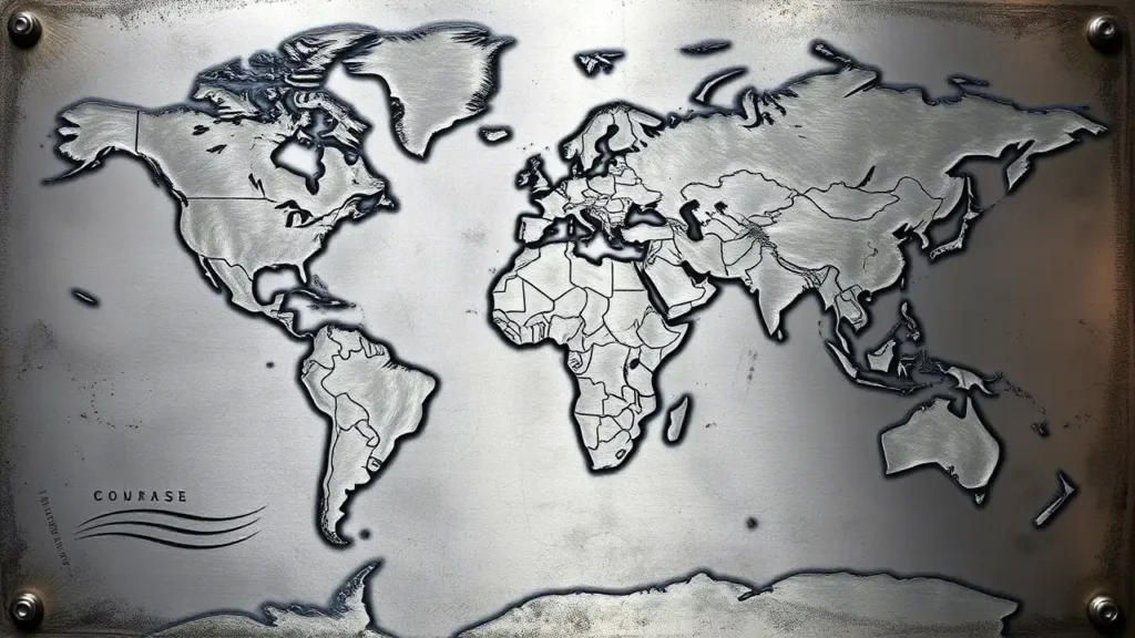 world map made of steel