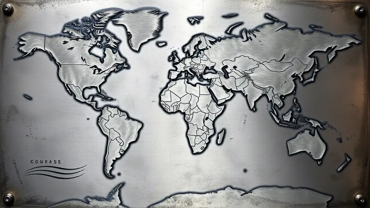 world map made of steel